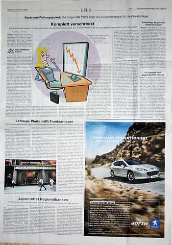 Illustration "Stock Market Crash" in German newspaper, 