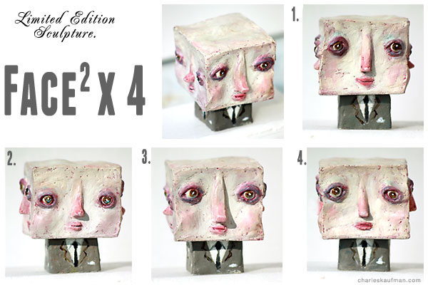 Face squared x 4, sculpture, charleskaufman