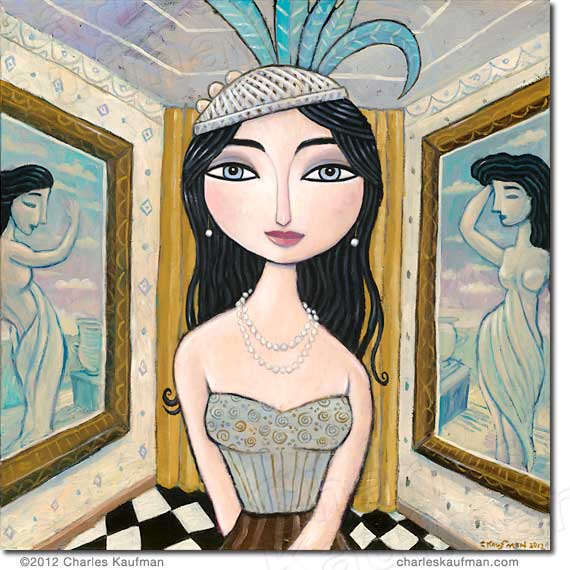 charles kaufman, painting, art,woman,figurative,fashion,Art and Paintings by Charles Kaufman- "Feathers in her Hat"