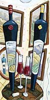 women,art,figurative,wine, vinyard, painting, bottle