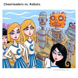 Giclée-Druck auf Leinwand: "Cheerleaders vs. Robots"