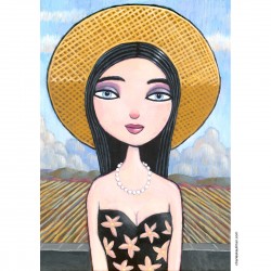Giclée Print on Canvas: "Woman Wearing a Straw Hat"