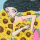 Giclée-Druck auf Leinwand: "Picking Sunflowers"