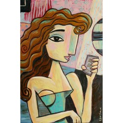 Giclée Print on Canvas: "Woman Holding a Cellphone"