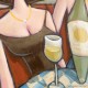 Giclée-Druck auf Leinwand:  "Nine Women, One Bottle of Wine, Two Glasses"