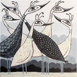 Gemälde: "Six Birds Standing in a Field"
