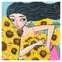 Giclée Print on Canvas: "Picking Sunflowers"