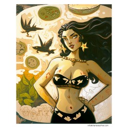 Giclée Print on Canvas: "Woman Sunflowers"