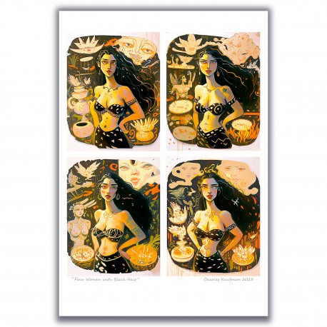 Giclée Print on Fine Art Paper by Charles Kaufman: "Four Women with Black Hair"