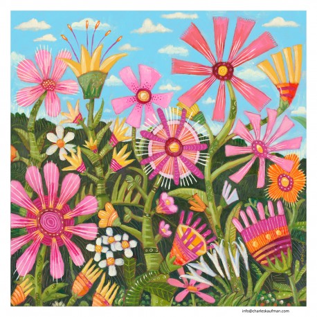 Giclée Print on Canvas: "Pink and Yellow Flowers"