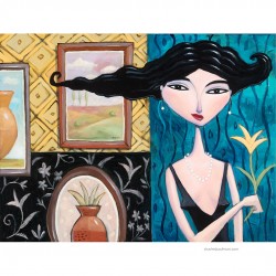 Giclée Print on Canvas: "Woman Holding a Yellow Flower"