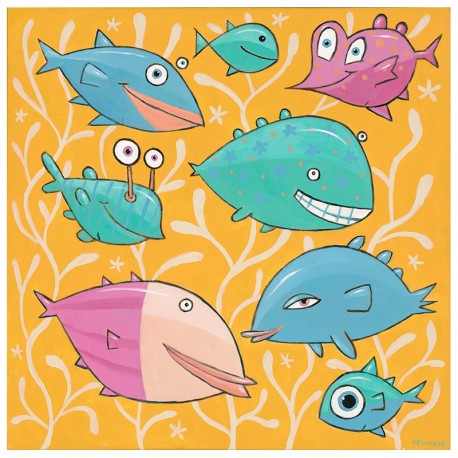 Giclée-Druck auf Leinwand: "Eight Happy Fish"