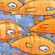 Giclée Print on Canvas: "A School of Orange and Yellow Fish"