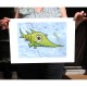 Giclée-Druck auf FineArt Papier: "Happy Green Shark".