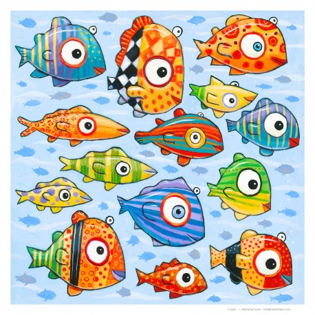 Giclée Print on Fine Art Paper: "Fourteen Happy Colorful Fish"