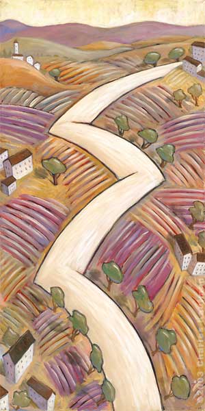 Charles Kaufman Original Art: Colorful Landscape Paintings - A Road Through the LavendarFields of France