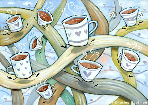 Charles Kaufman Original Art: Coffee and Tea art. In the Land of Cups