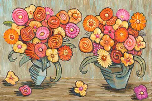 Colorful art and Paintings by Charles Kaufman-"Two Bouquets of Flowers"
