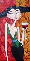 Art and Paintings by Charles Kaufman-"Woman with Glass of Red Wine"