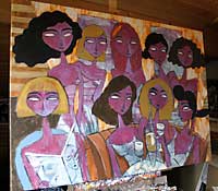 Art by Charles Kaufman - Painting: "Nine Women, One Bottle of Wine, Two Glasses"