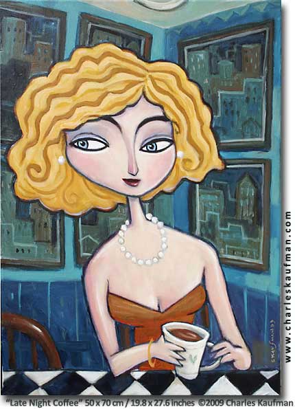 charles kaufman, women, art, painting, figurative,late night coffee