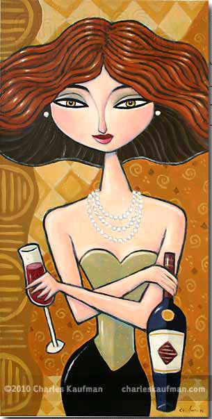 charles kaufman, painting, art,woman,figurative,wine