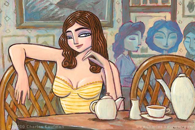 Woman in a Restaurant,charles kaufman,art,painting